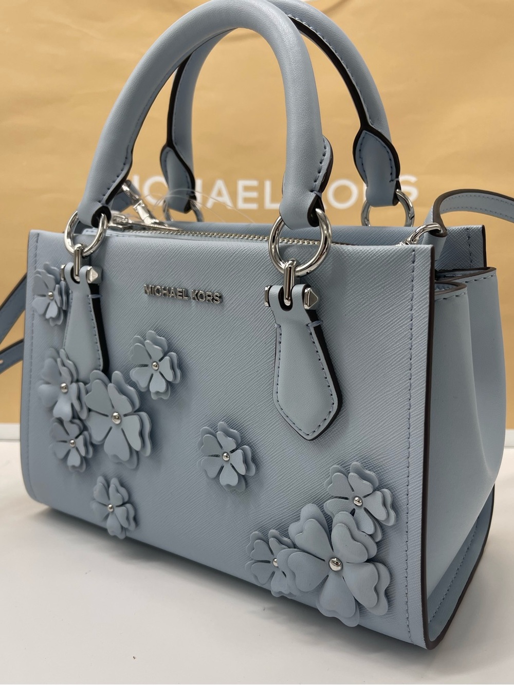 MICHAEL KORS Marilyn Sm Embellished Satchel Crossbody Shoulder
Pale Ocean 
NWT